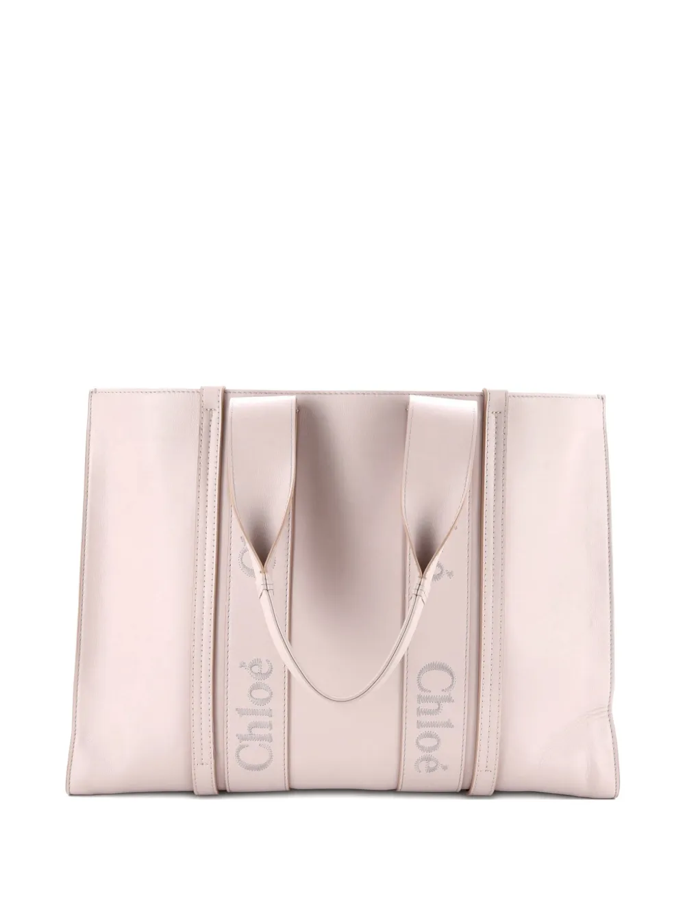 Pre-owned Chloé Woody Leather Large Tote Bag In Neutral