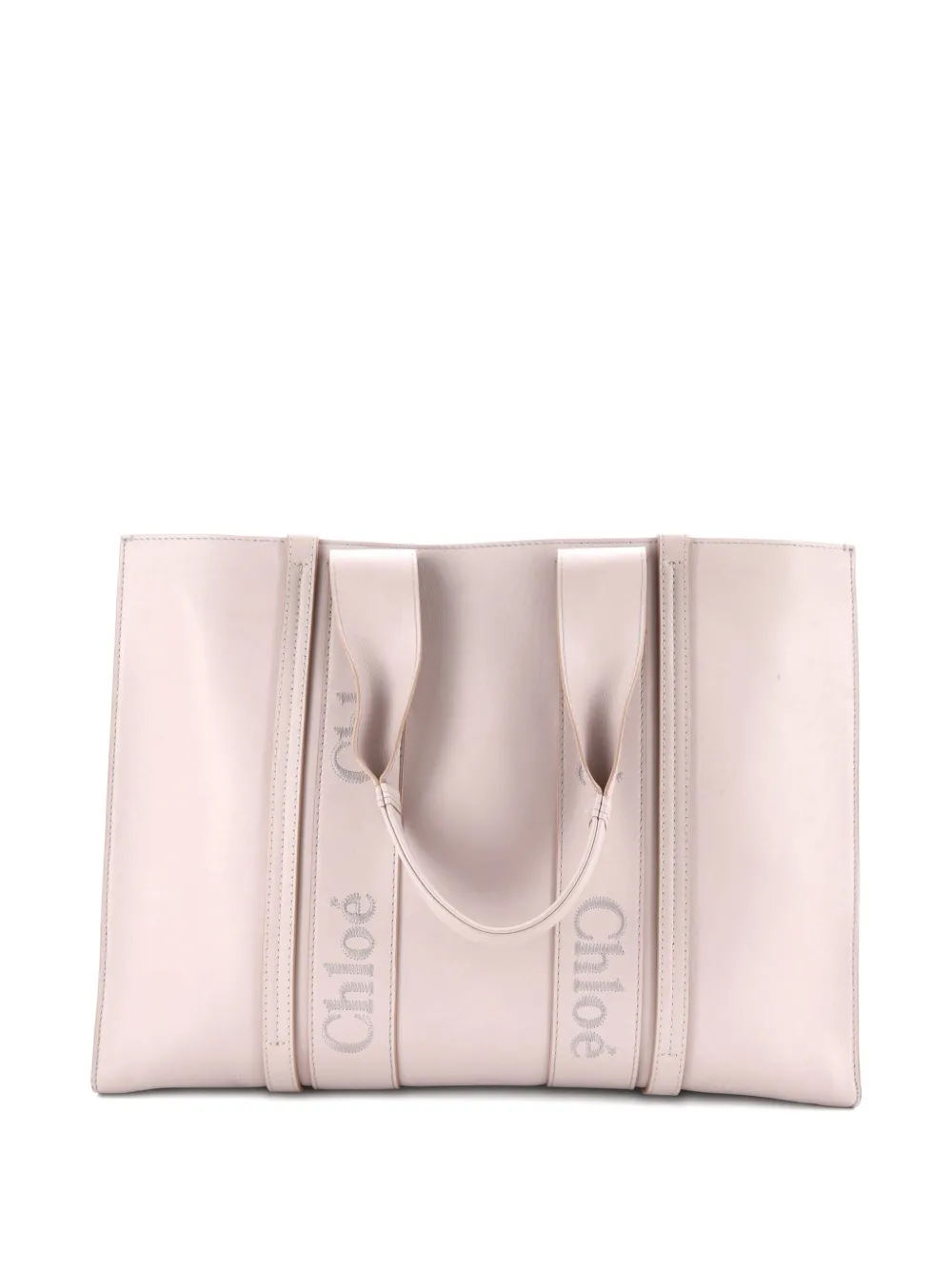 Pre-owned Chloé Woody Leather Large Tote Bag In Neutral