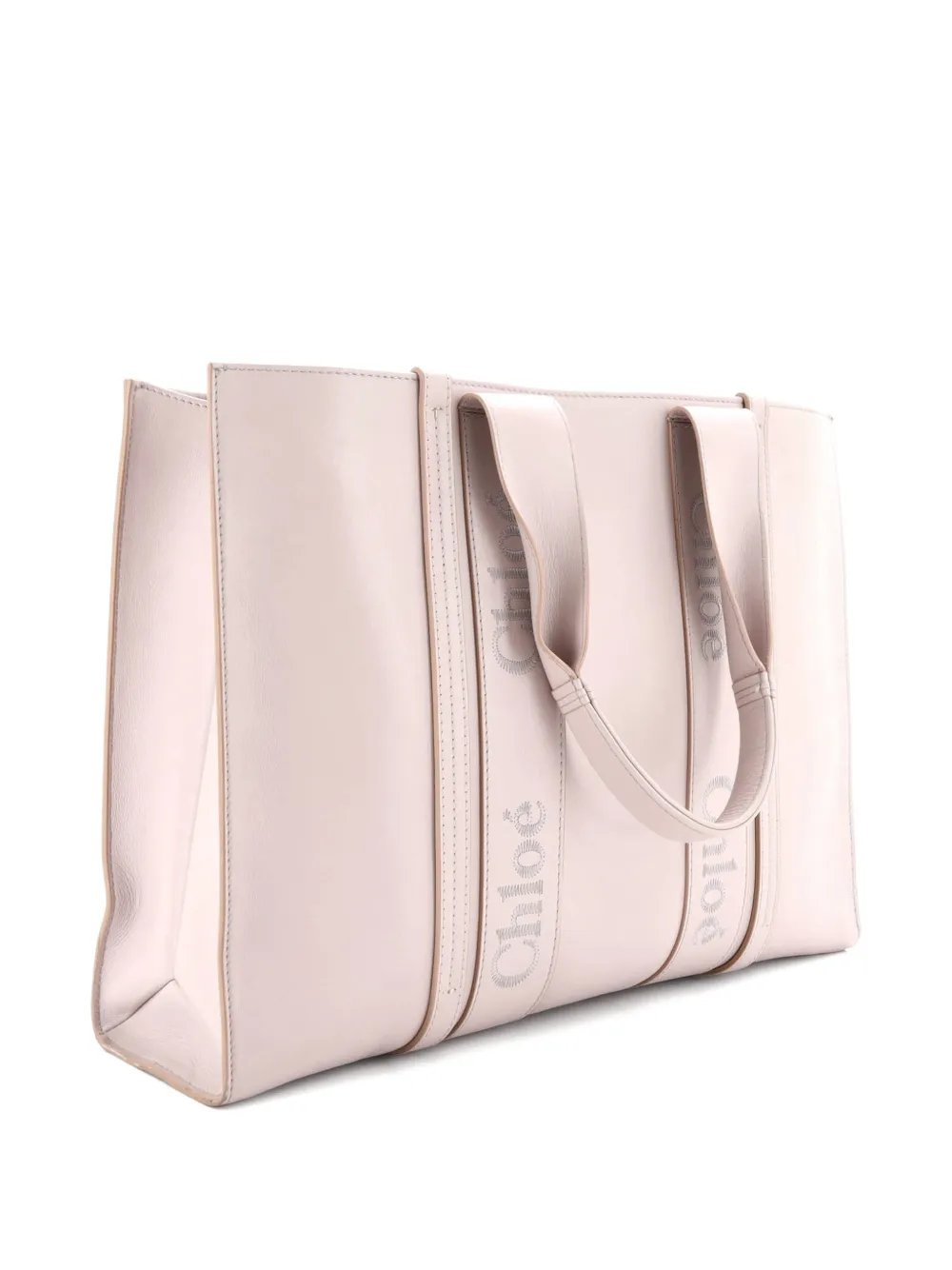 Pre-owned Chloé Woody Leather Large Tote Bag In Neutral