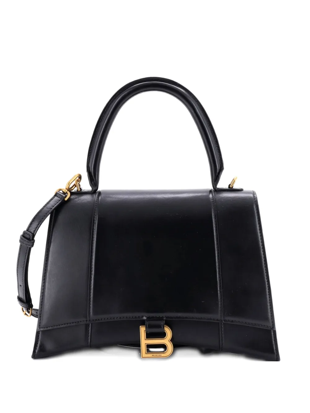 Pre-owned Balenciaga Hourglass Top Handle Bag Leather Medium Satchel In Black