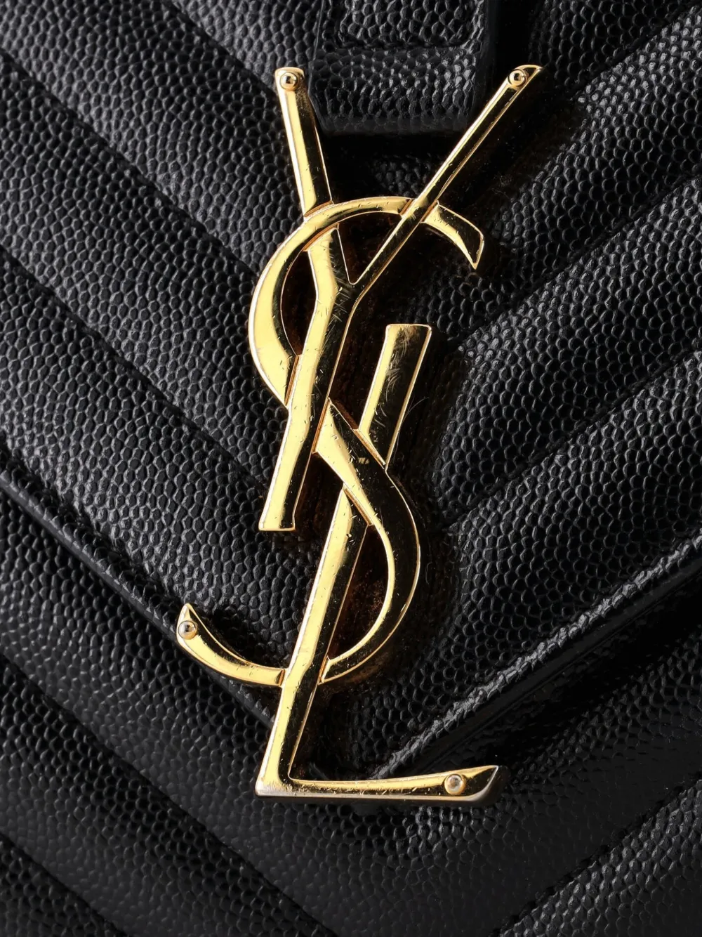Pre-owned Saint Laurent Classic Monogram Envelope Satchel Matelasse Chevron Leather Large Shoulder Bag In Black