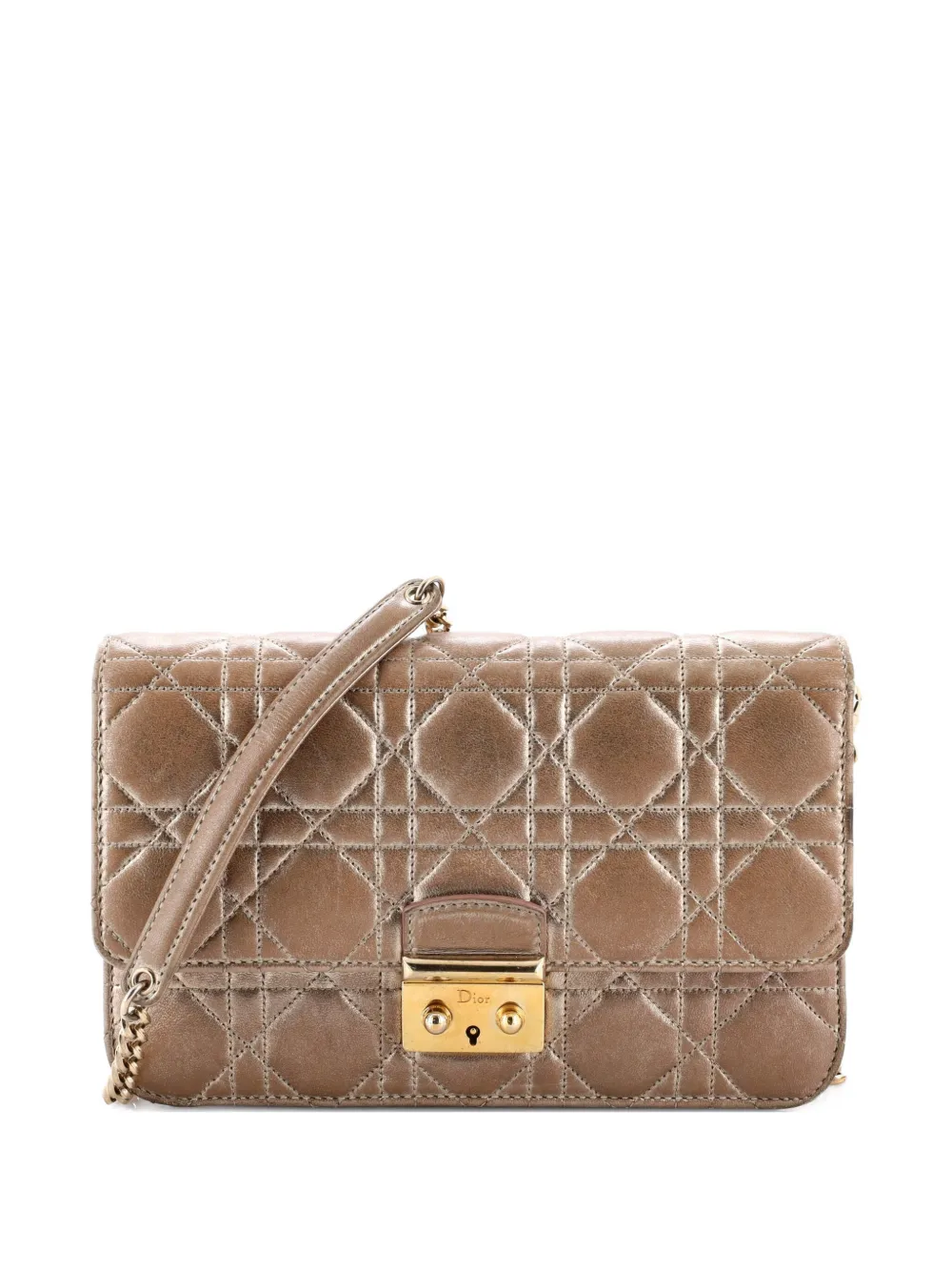 Pre-owned Dior Miss  Promenade Pouch Cannage Quilt Lambskin Large Crossbody Bag In Gold