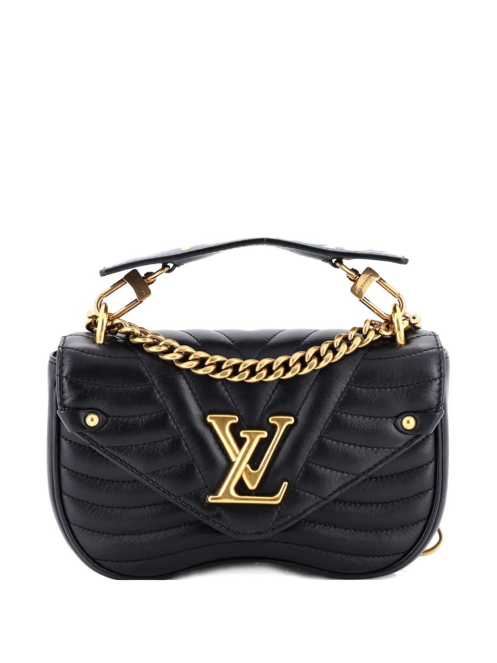 Pre-owned Louis Vuitton New Wave Chain Bag Quilted Leather Pm Shoulder Bag In Black
