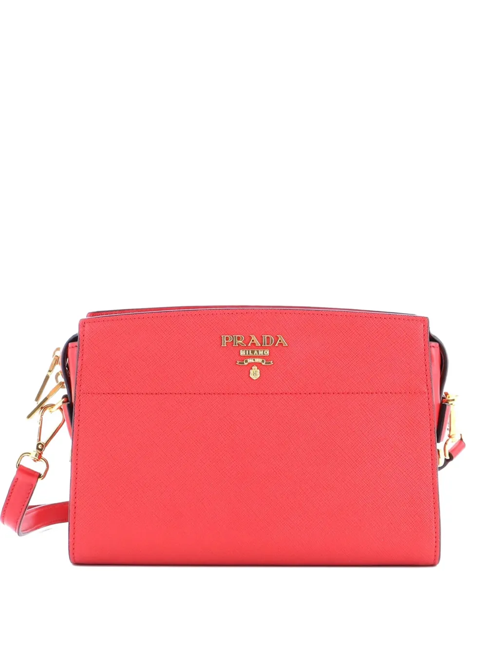 Pre-owned Prada Bibliotheque Saffiano Leather Crossbody Bag In Red