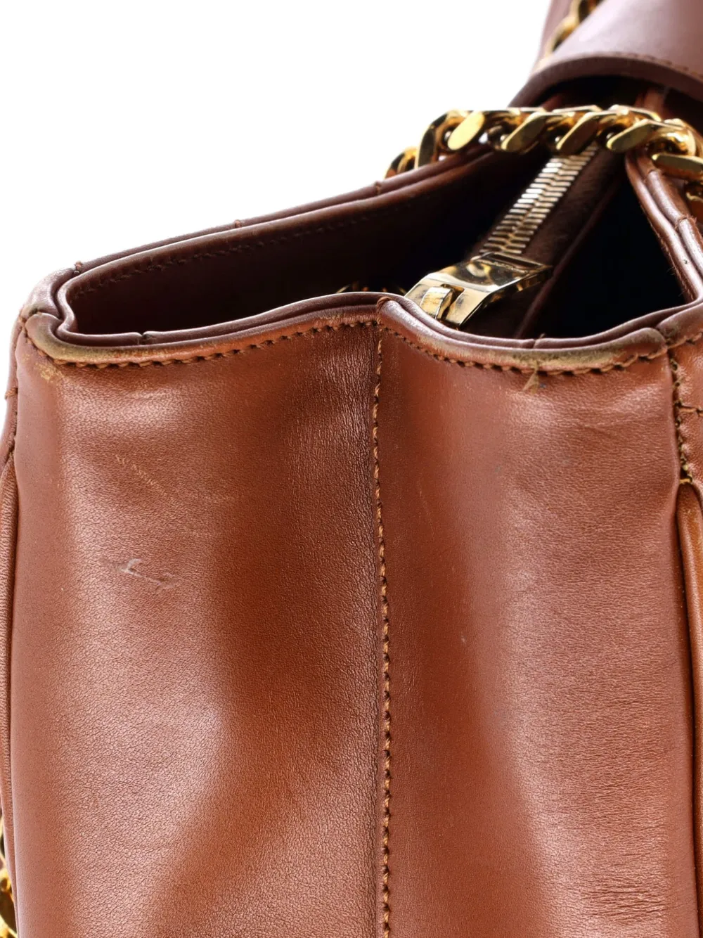 Pre-owned Saint Laurent Classic Monogram Shopper Matelasse Chevron Leather Large Tote Bag In Brown