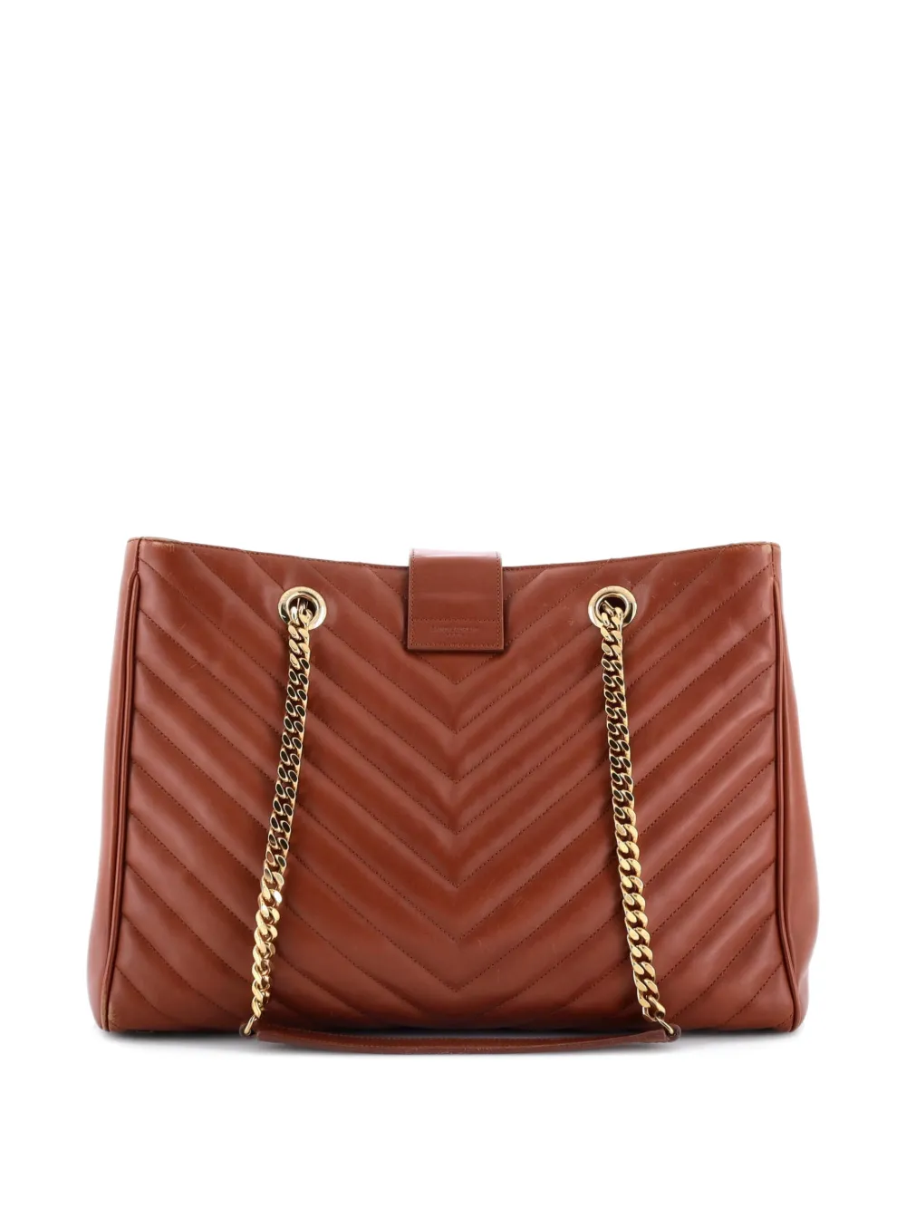 Pre-owned Saint Laurent Classic Monogram Shopper Matelasse Chevron Leather Large Tote Bag In Brown