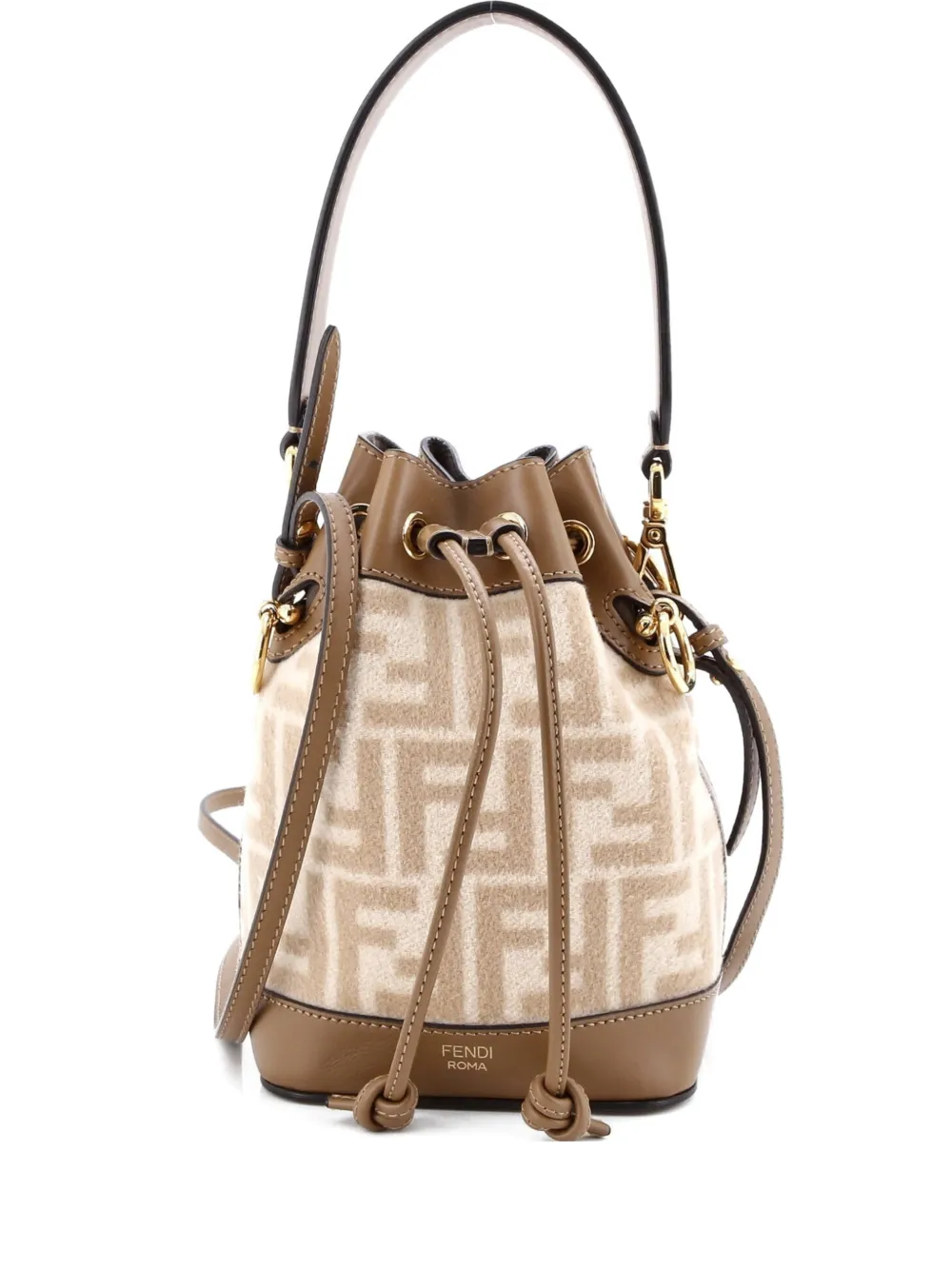 Fendi Pre-Owned Mon Tresor Zucca Wool with Leather Mini bucket bag | Brown | Image 1