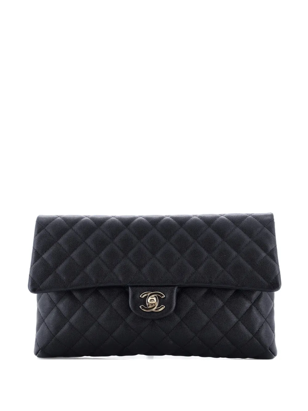 Pre-owned Chanel Classic Flap Quilted Caviar Clutch Bag In Black