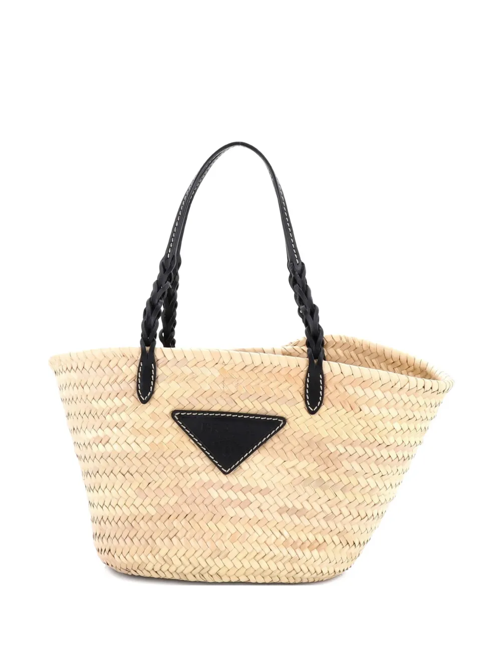 Pre-owned Prada Basket Raffia With Leather Small Tote Bag In Neutral
