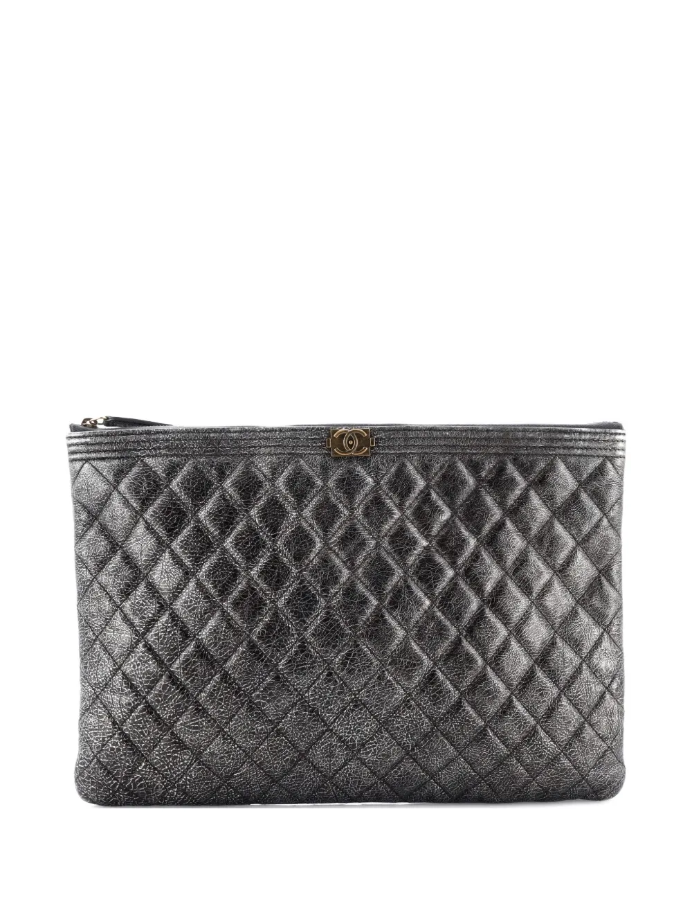 CHANEL Pre-Owned Boy O Case Quilted Calfskin Large clutch bag - Argento