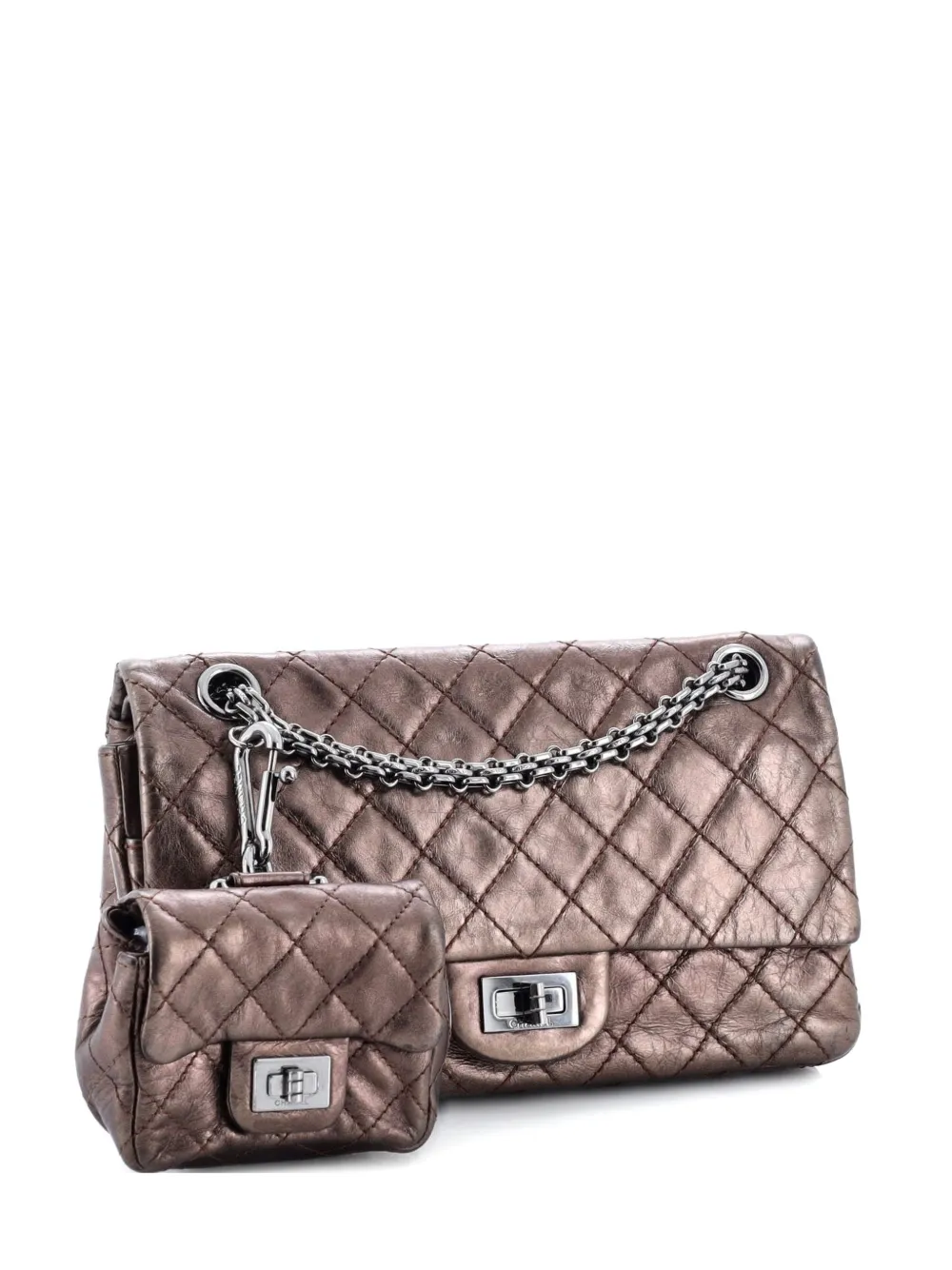 Pre-owned Chanel Reissue 2.55 Flap Bag With Flap Bag Coin Purse Quilted Metallic Aged Calfskin 225 Shoulder Bag In Brown