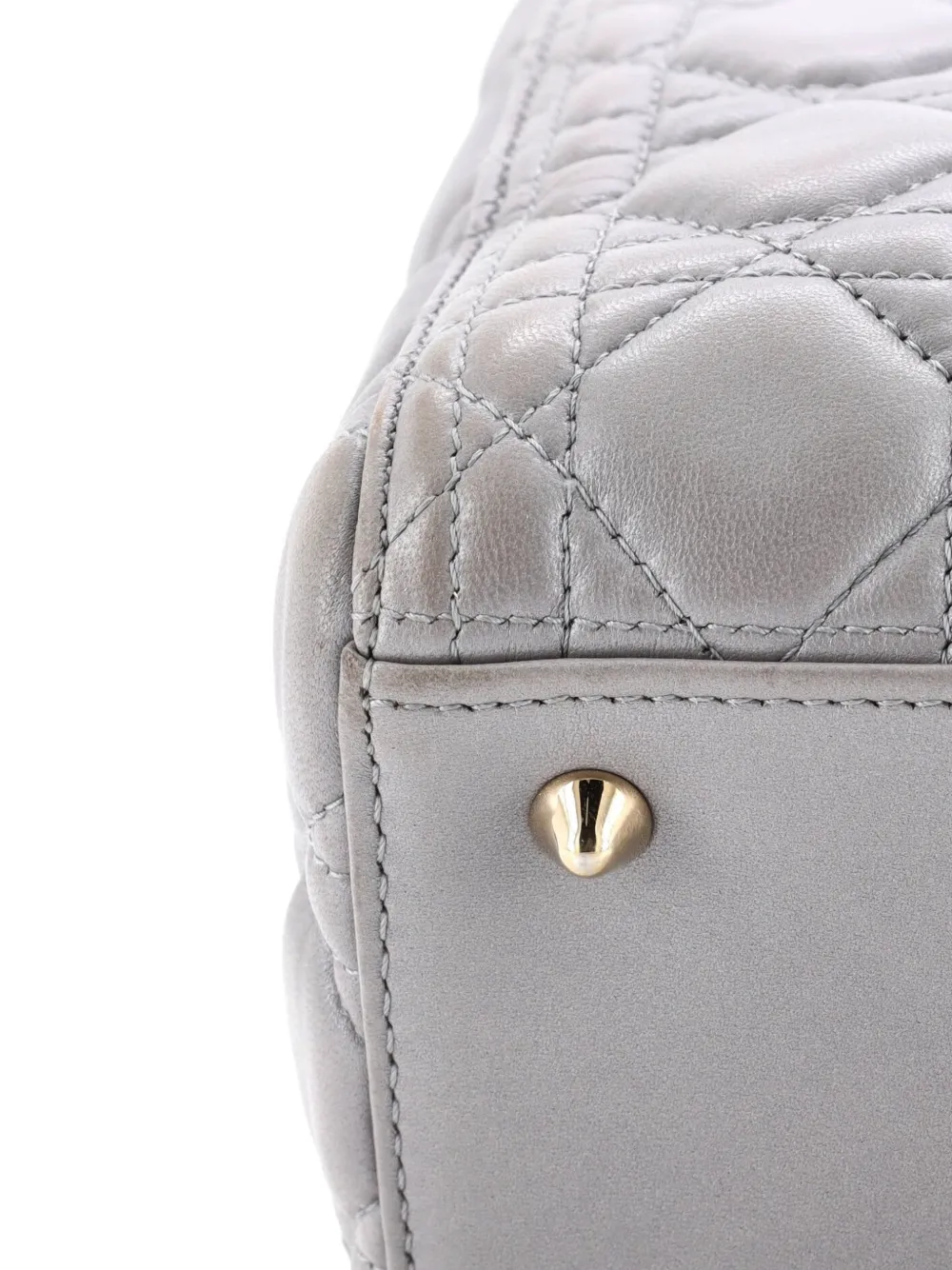 DIOR Pre-owned Lady Bag Cannage Quilt Lambskin Medium Satchel In Silver