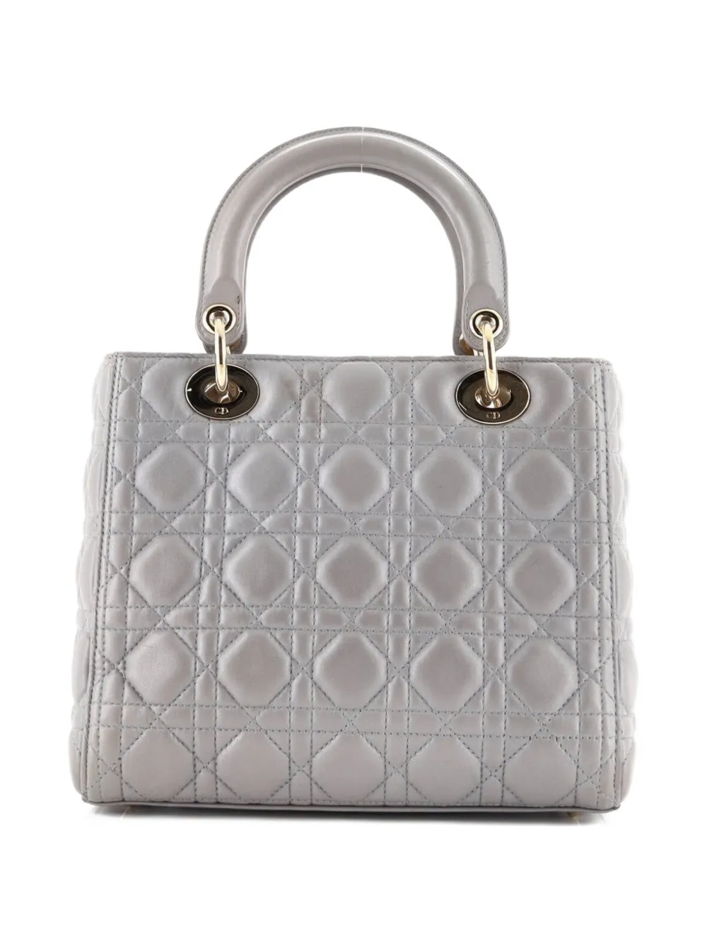 DIOR Pre-owned Lady Bag Cannage Quilt Lambskin Medium Satchel In Silver