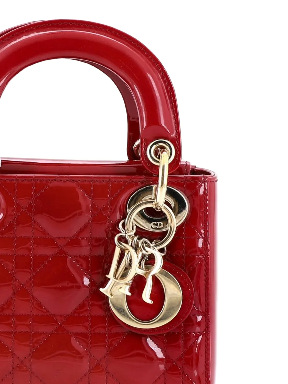 Pre-owned Dior Lady  Chain Bag Cannage Quilt Patent Mini Satchel In Red