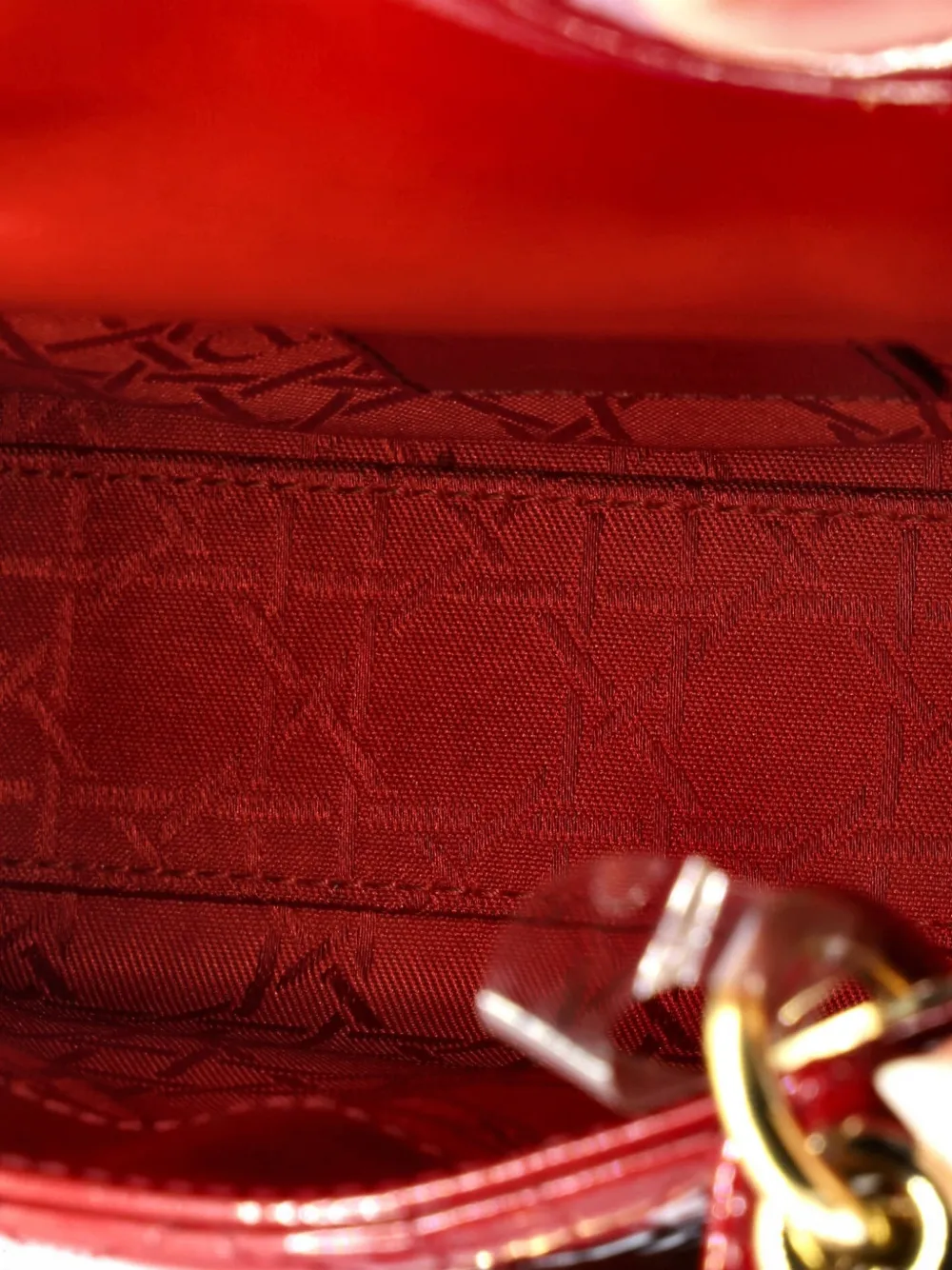 Pre-owned Dior Lady  Chain Bag Cannage Quilt Patent Mini Satchel In Red