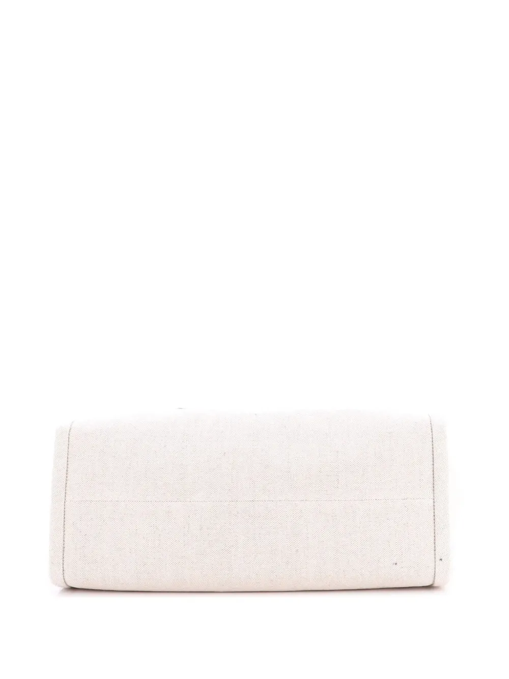 Pre-owned Prada Logo Linen Blend Large Tote Bag In Brown