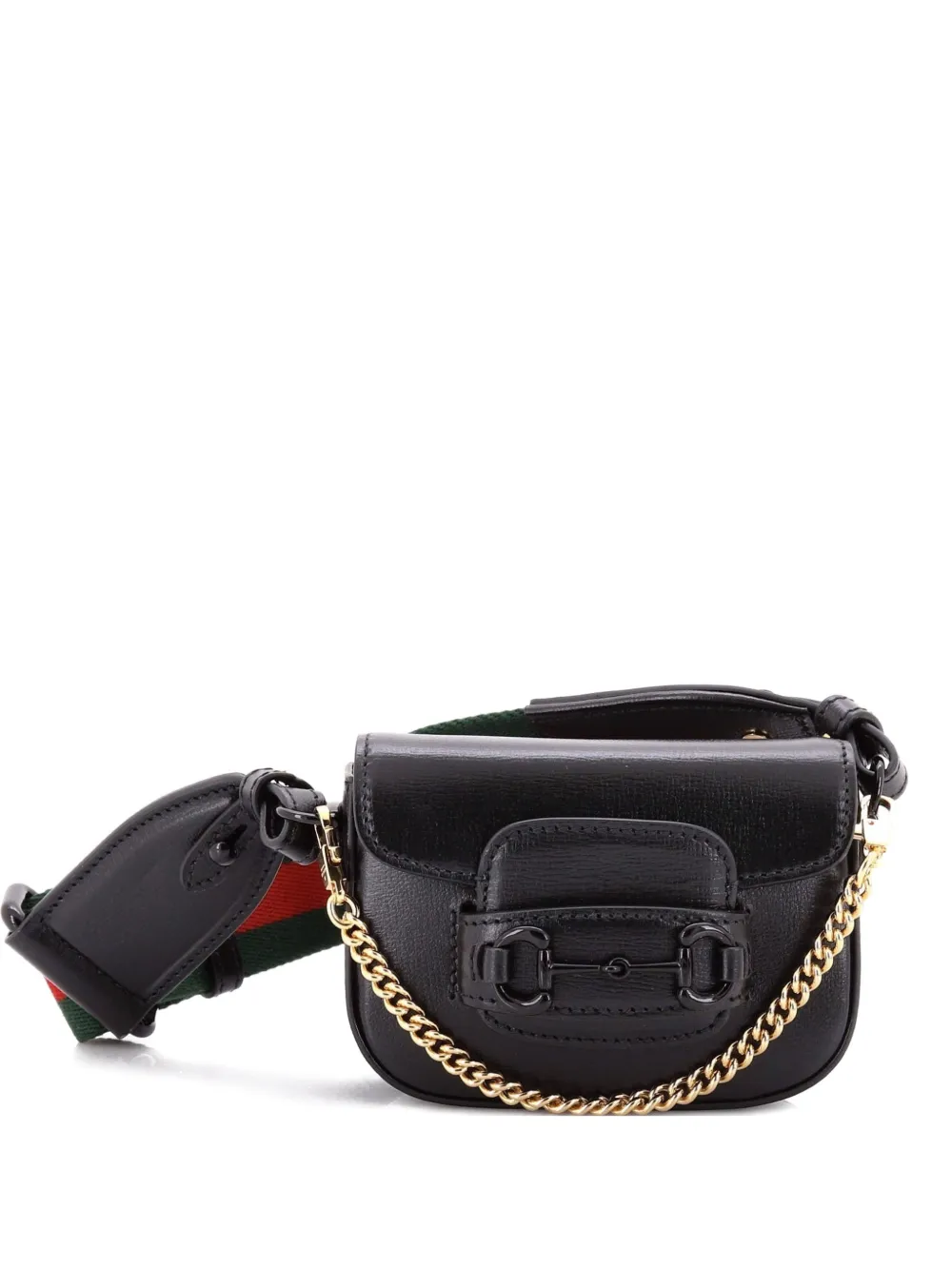 Pre-owned Gucci Horsebit 1955 Flap Wallet With Strap Leather Crossbody Bag In Black