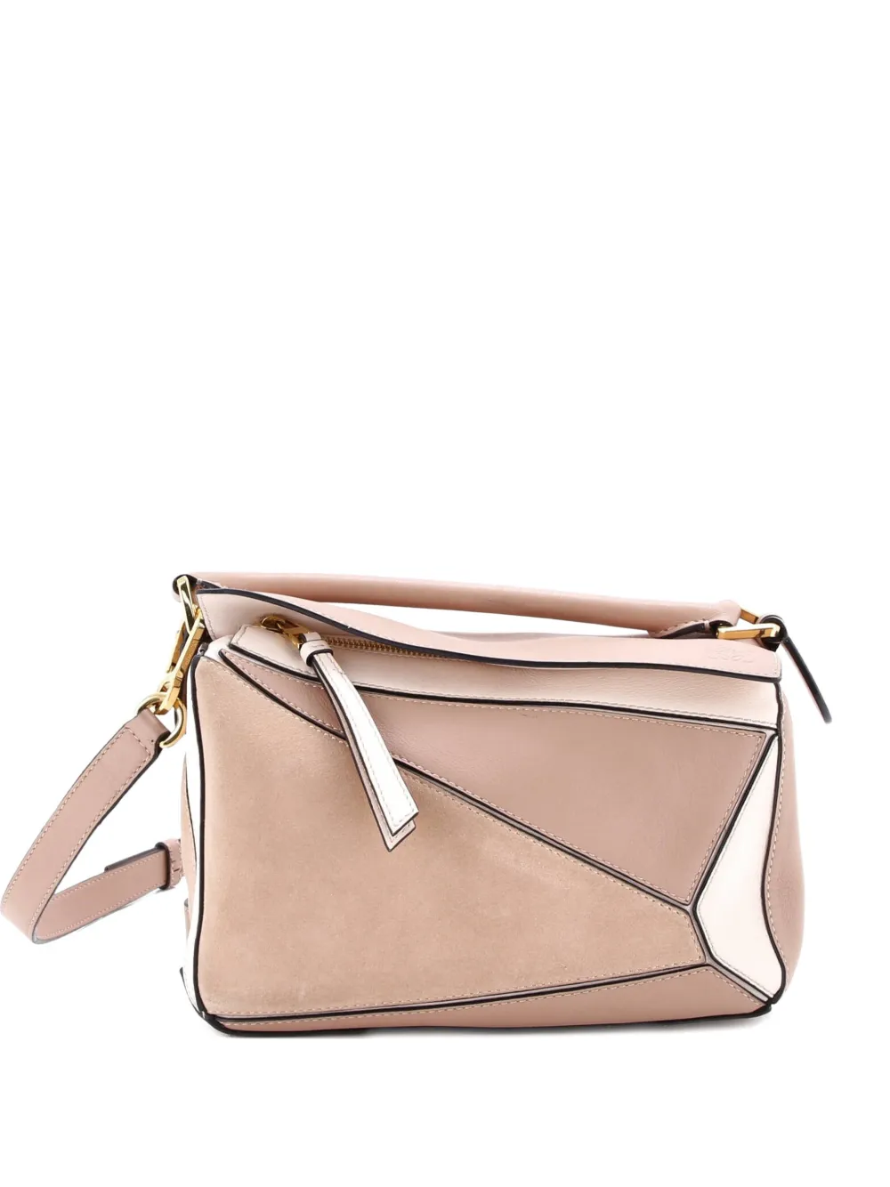 Pre-owned Loewe Puzzle Bag Leather And Suede Small Satchel In Pink