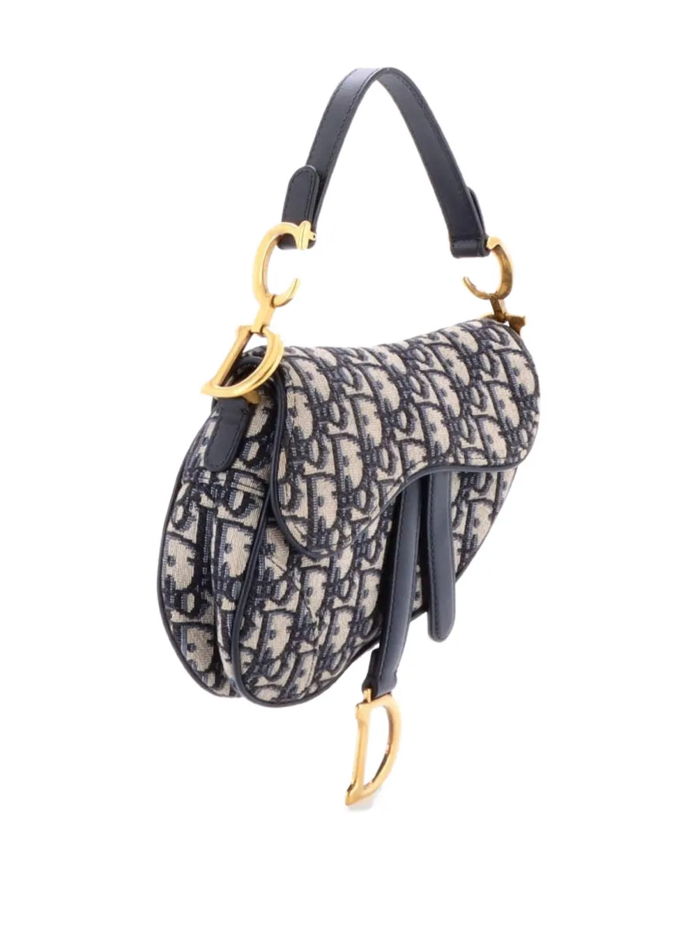 Pre-owned Dior Saddle Handbag With Strap Oblique Canvas Mini Shoulder Bag In Blue