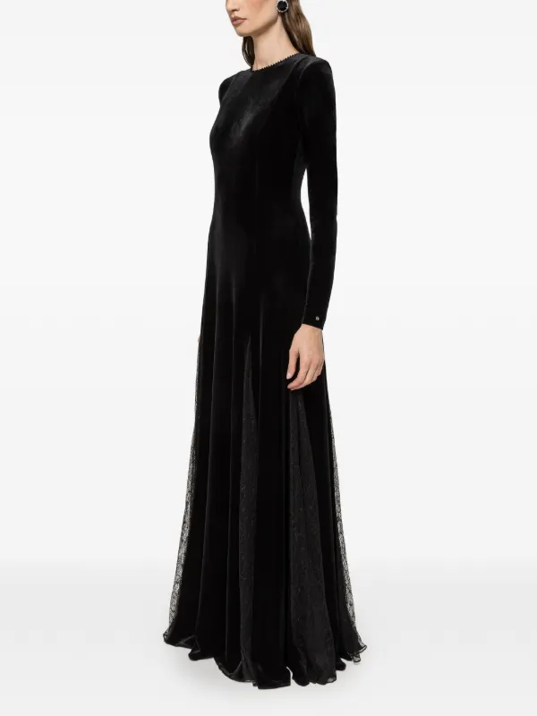 NISSA lace-insert Velvet Maxi Dress | Black | FARFETCH