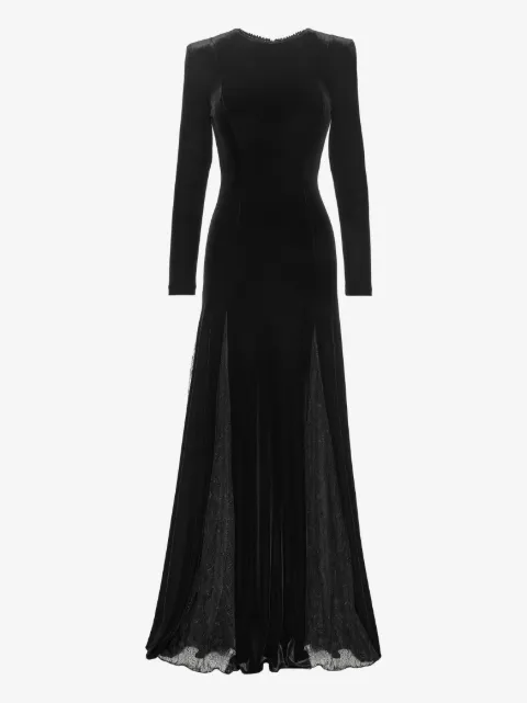 NISSA lace-insert velvet maxi dress