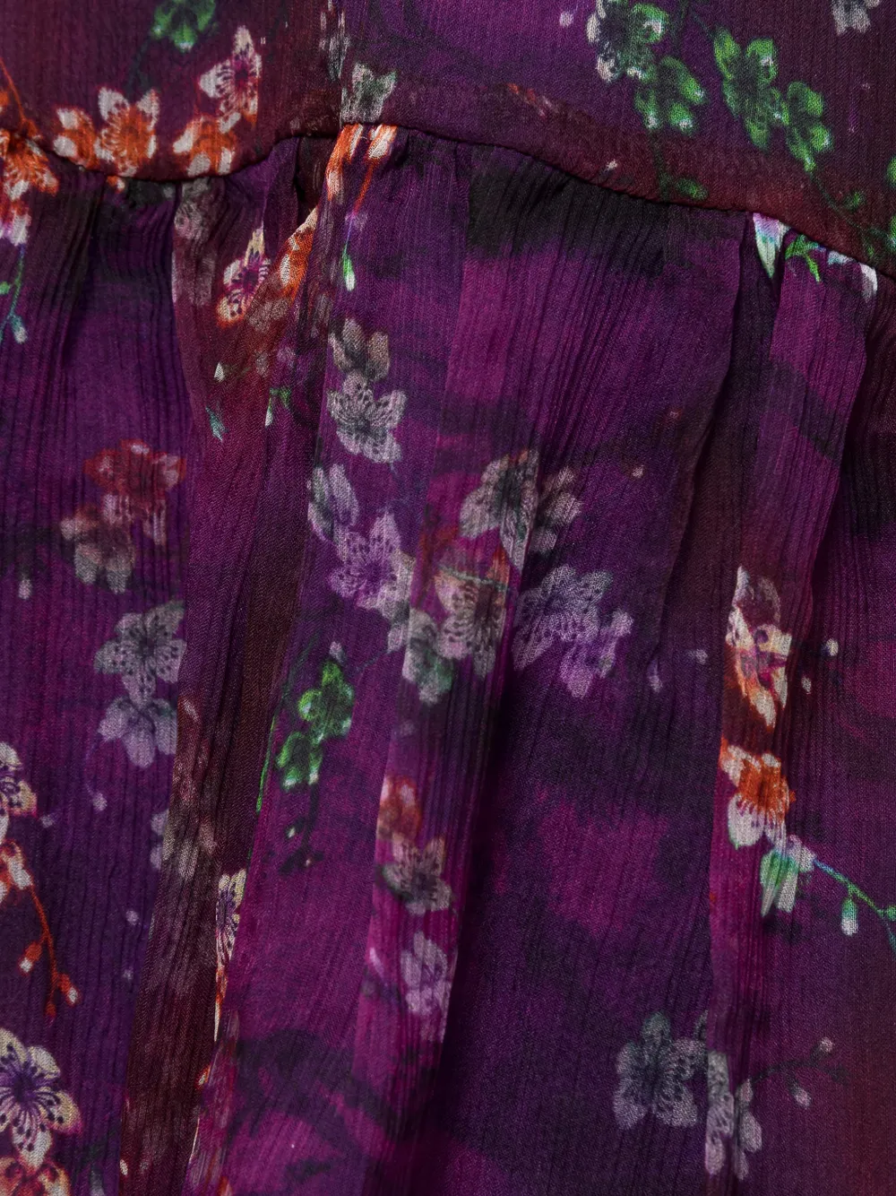 Nissa Ruffle Floral Silk Mini Dress In Purple