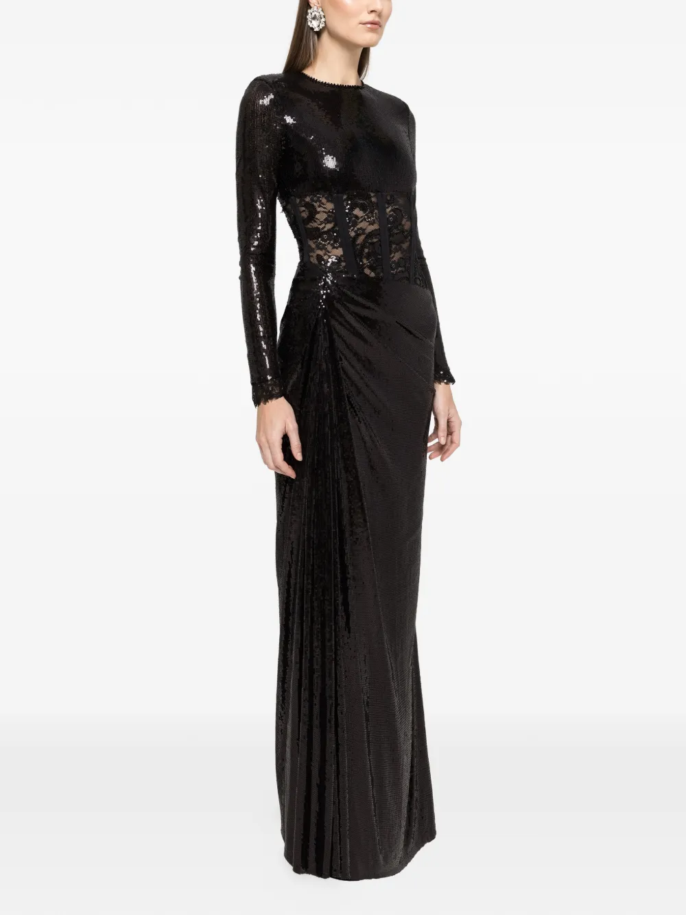  Nissa Sequin Lace Maxi Dress - Black 