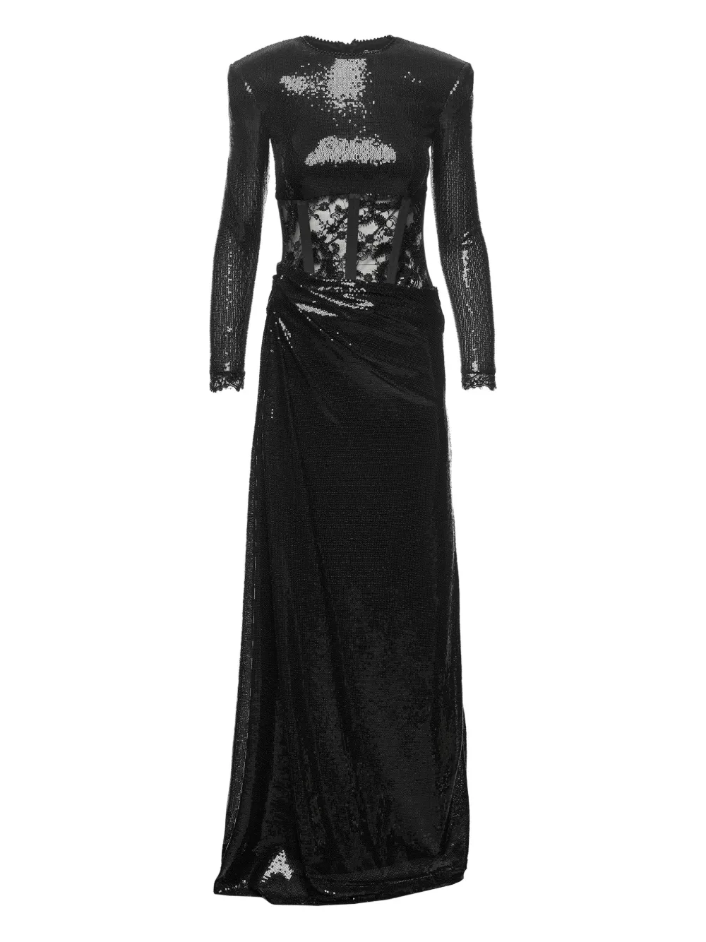 Nissa Sequin Lace Maxi Dress In Black