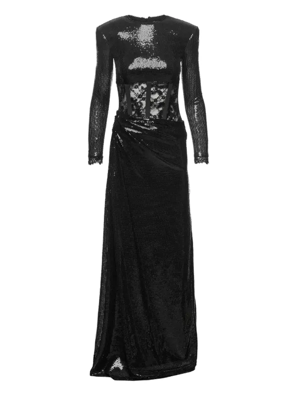 chinese dress ladies Millà Women's Sequinned Lace Maxi Dress - Black