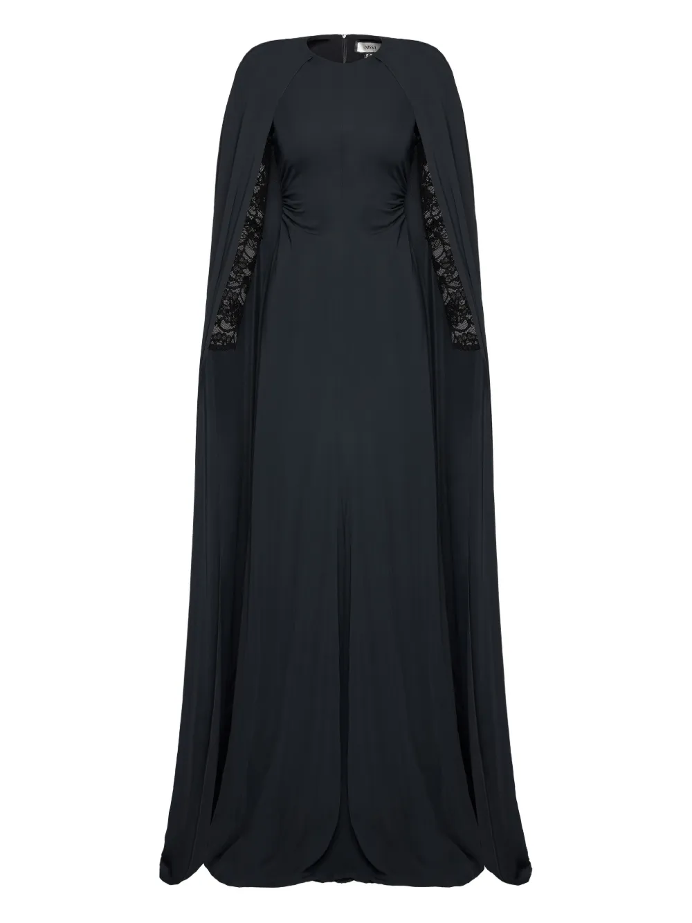 Nissa Lace Cape Maxi Dress In Blue