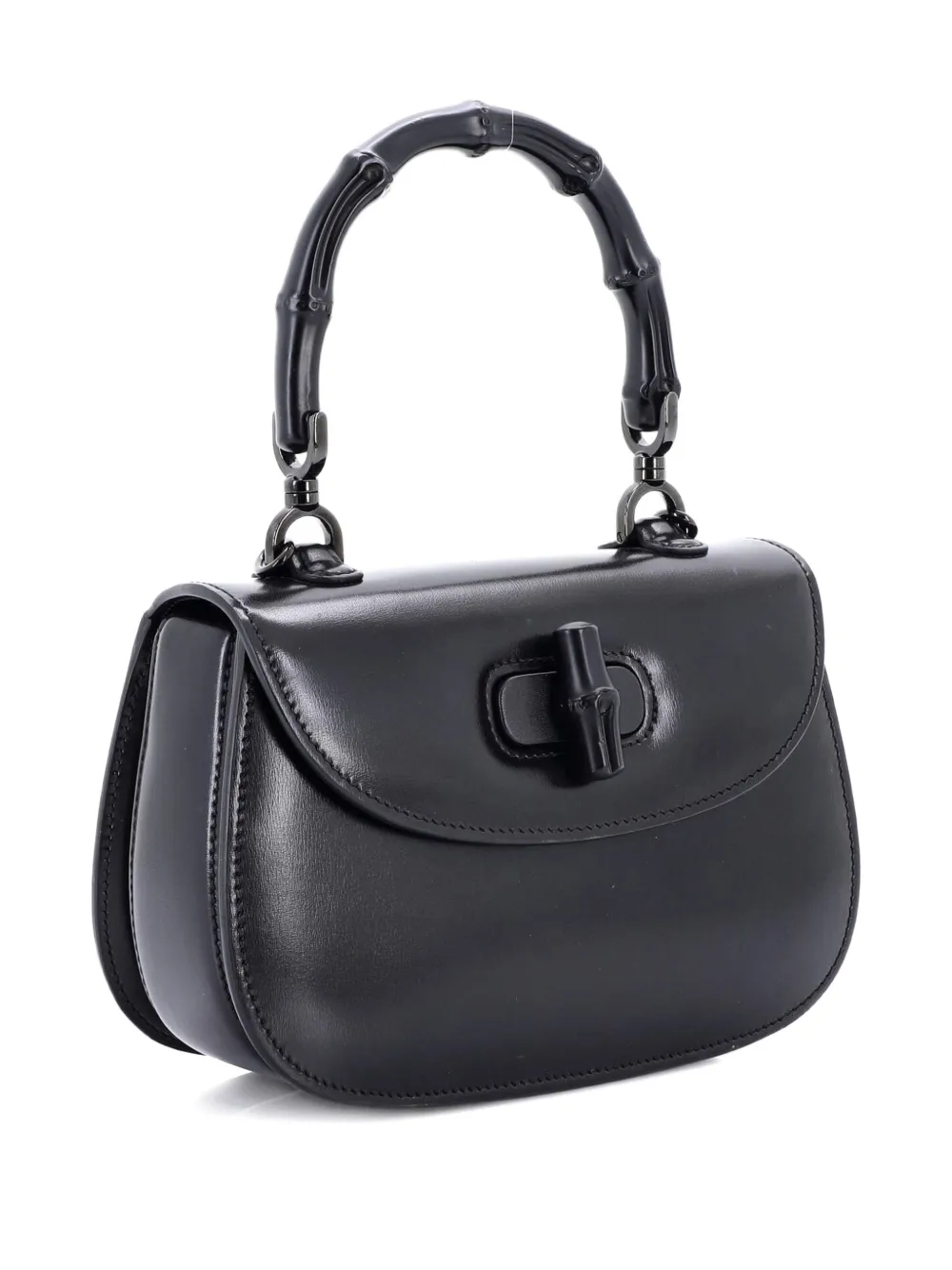 Pre-owned Gucci Bamboo 1947 Top Handle Bag Leather Small Satchel In Black