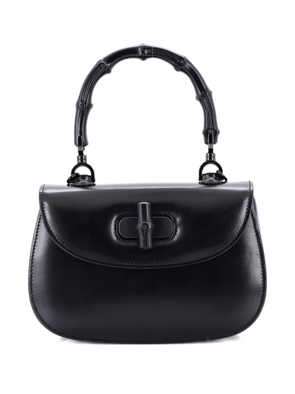 Pre-owned Gucci Bamboo 1947 Top Handle Bag Leather Small Satchel In Black