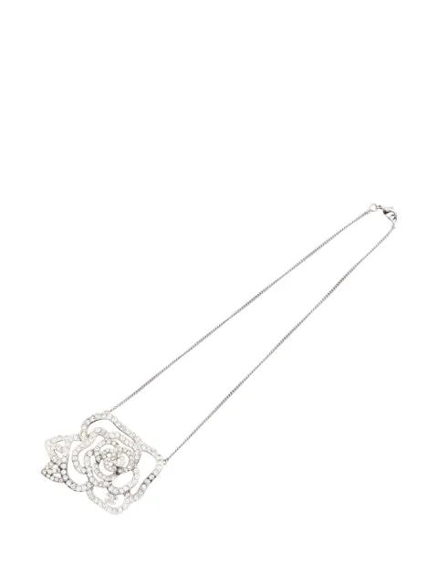 CHANEL Pre-Owned 2007 CHANEL Camellia COCO Mark Stainless Steel Rhinestone Silver Clear Used necklace