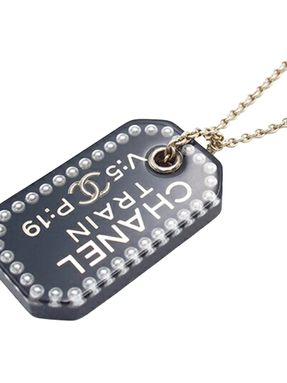 Pre-owned Chanel 2020 Gold Plated Resin Train Tag Pendant Necklace Costume Necklace
