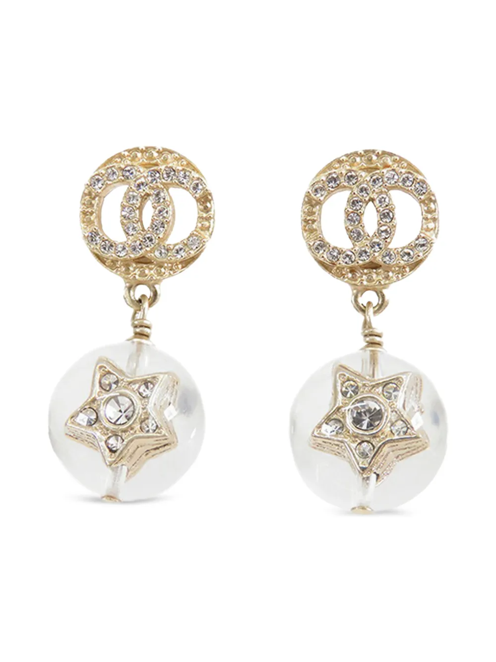 CHANEL Pre-Owned 2019 Gold Plated Rhinestones CC Star Ball Swing Bullet Back Earrings costume earrings - Oro