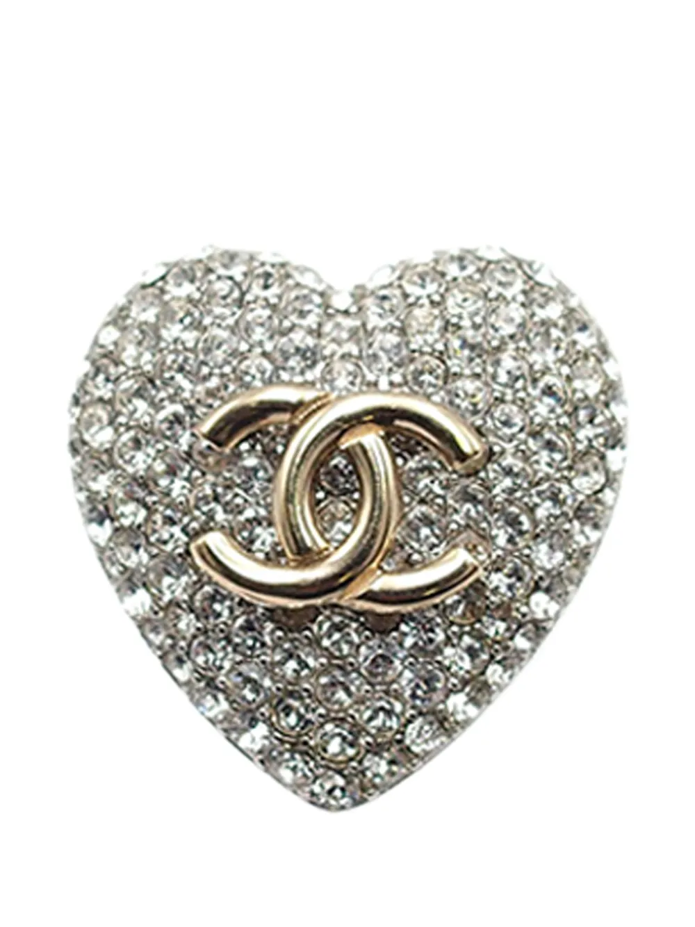 CHANEL Pre-Owned 2020 Silver Plated Crystal CC Heart Ring costume ring - Argento