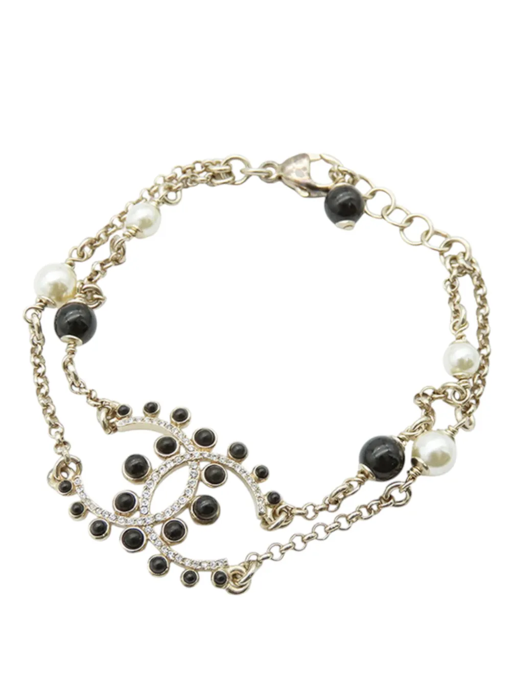 CHANEL Pre-Owned 2019 Gold Plated CC Faux Pearl Rhinestones Bracelet costume bracelet - Nero