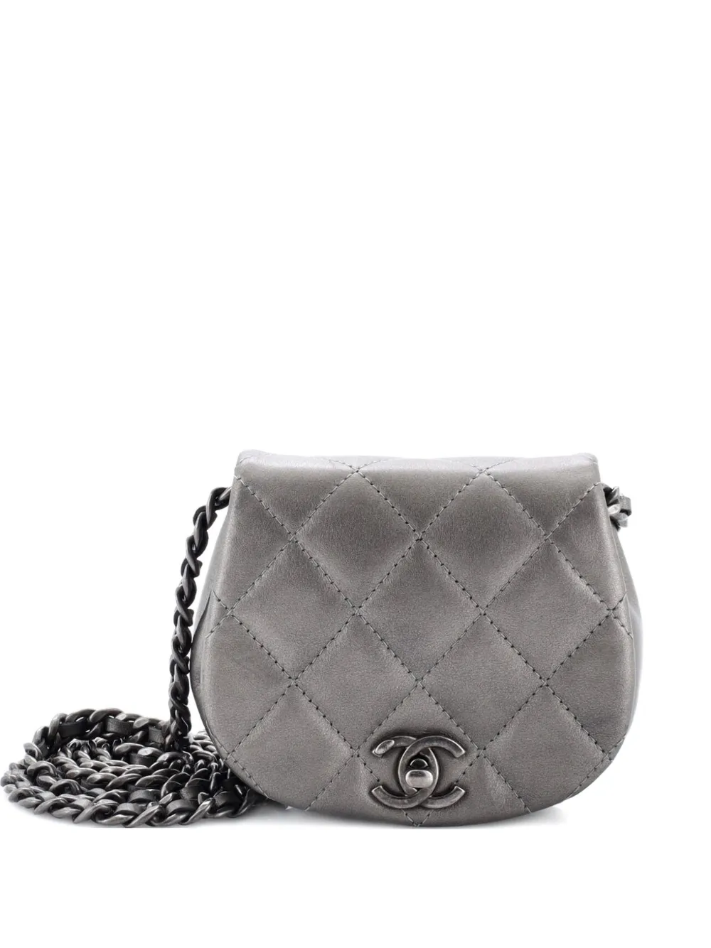Pre-owned Chanel Coco Mail Clutch With Chain Quilted Calfskin Mini Crossbody Bag In Silver