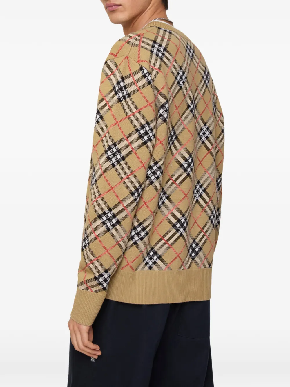  Burberry Check Crew-neck Sweater - Neutrals 