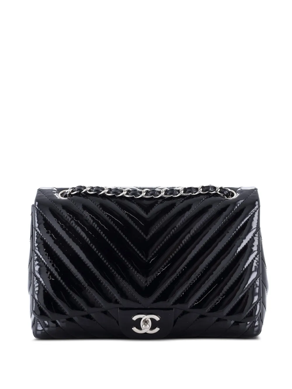 CHANEL Pre-Owned Classic Single Flap Bag Chevron Patent Jumbo shoulder bag - Nero