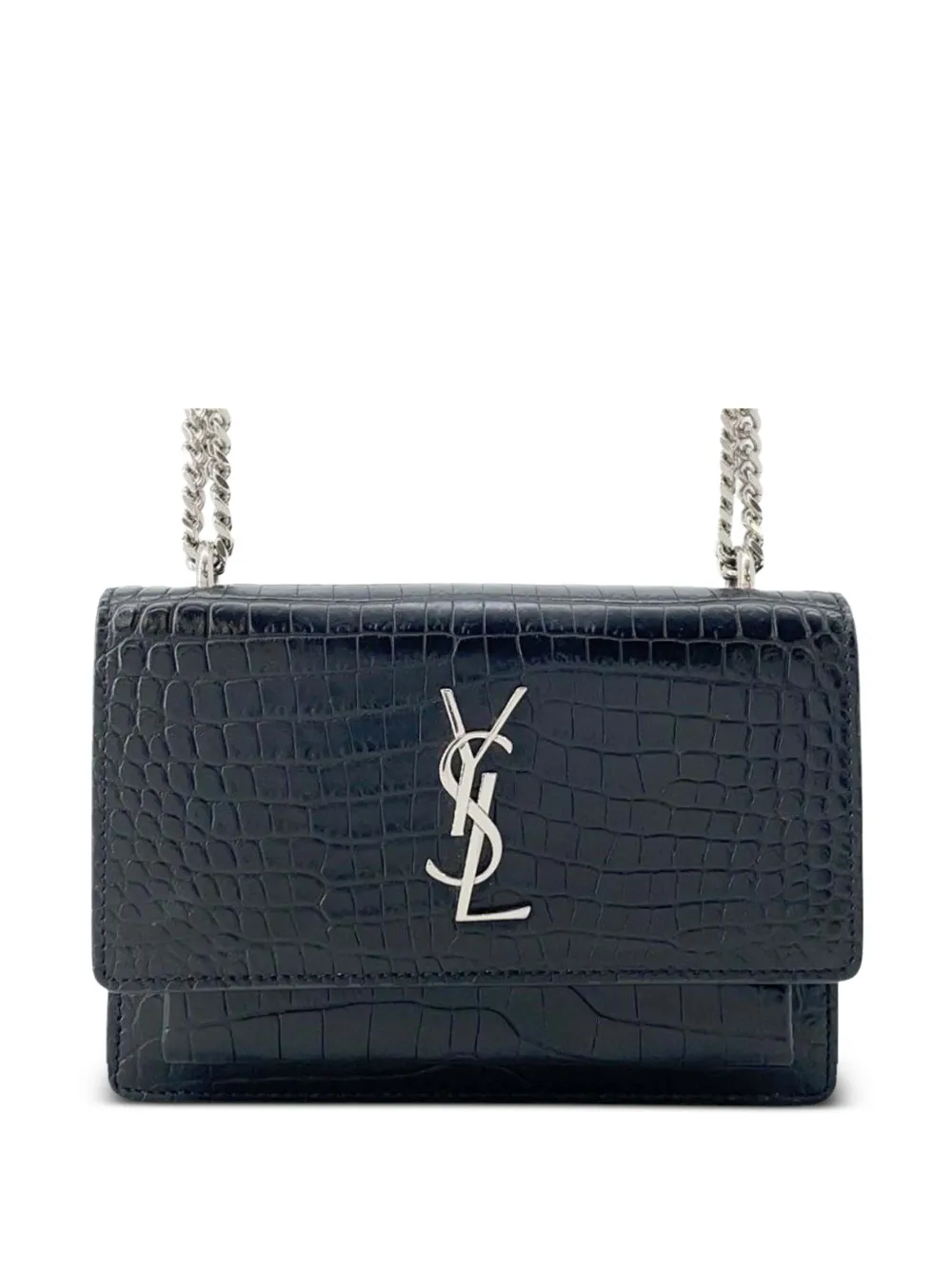 Saint Laurent Pre-Owned 2013-2025 Croc Embossed Leather Monogram Sunset Chain Wallet crossbody bag - Nero