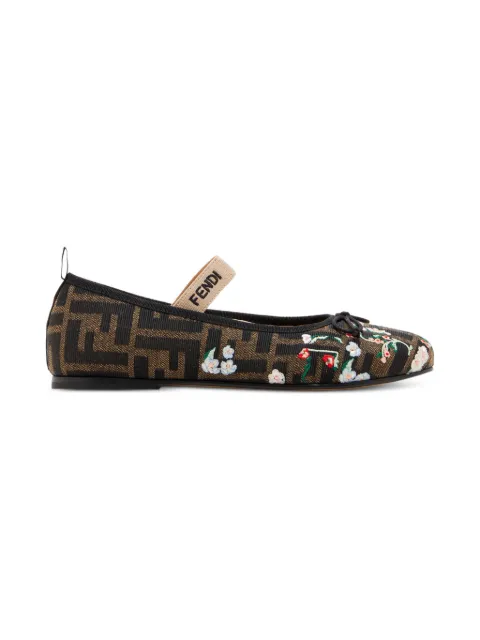 Fendi Kids monogram-pattern floral-print ballerinas