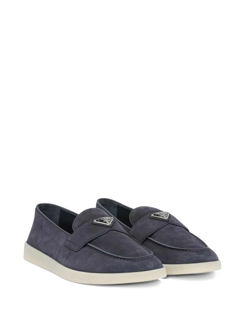 Prada logo-plaque flat loafers - Blauw
