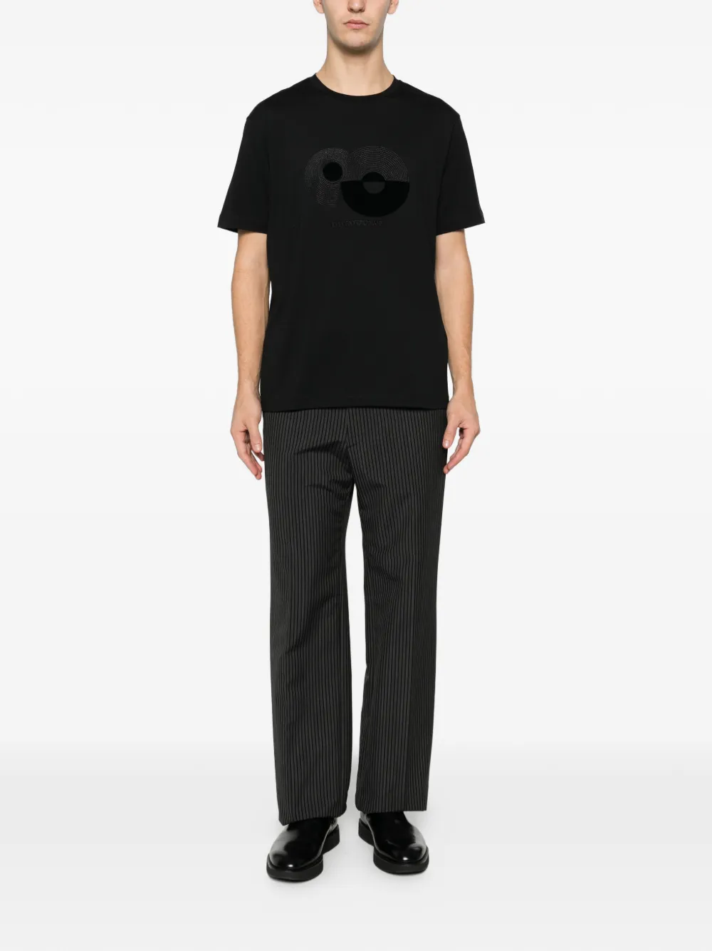 Emporio Armani logo-embroidered T-shirt - Zwart
