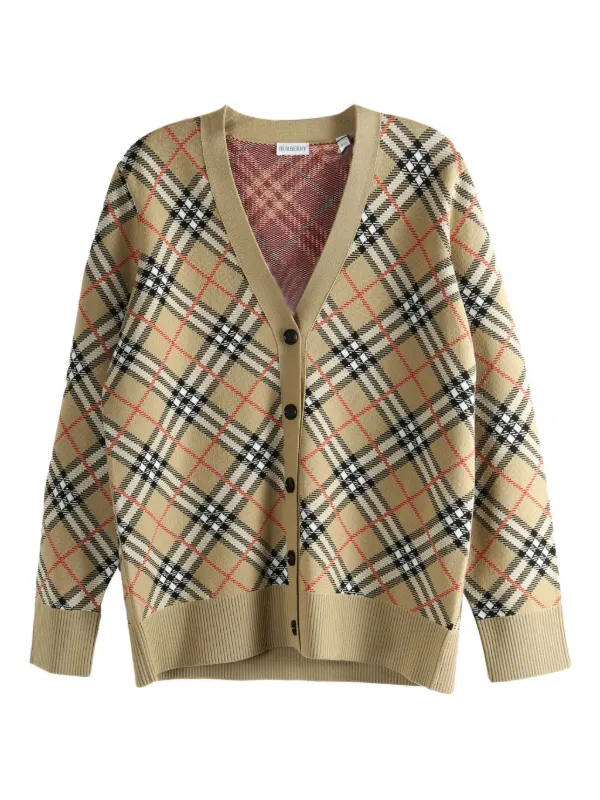 Burberry Check Cotton Wool Cardigan in Neutrals
