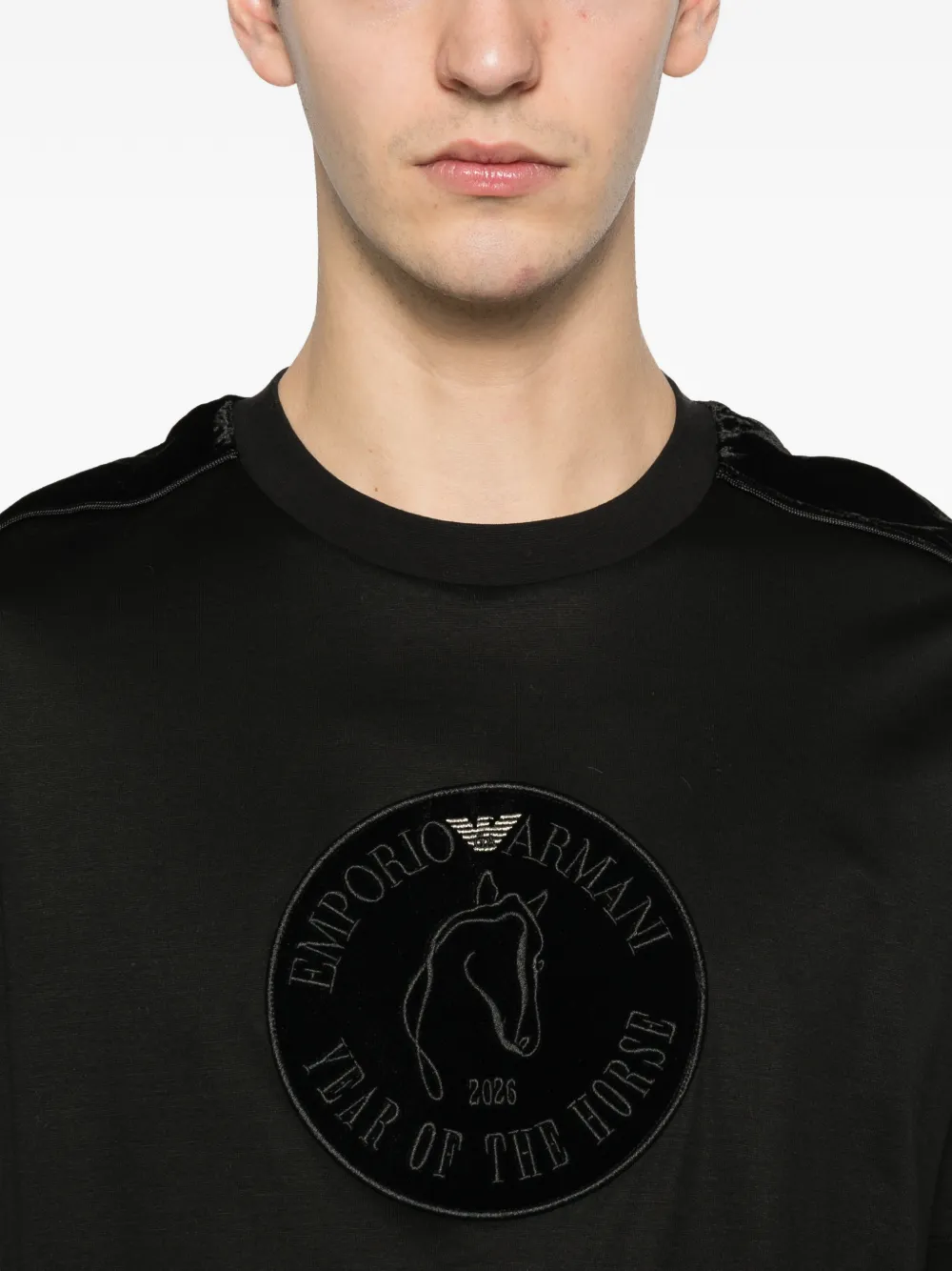 Emporio Armani T-shirt met fluwelen vlak Zwart