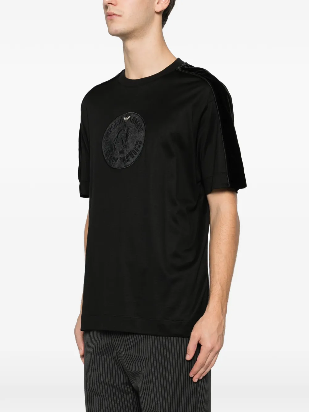Emporio Armani T-shirt met fluwelen vlak Zwart