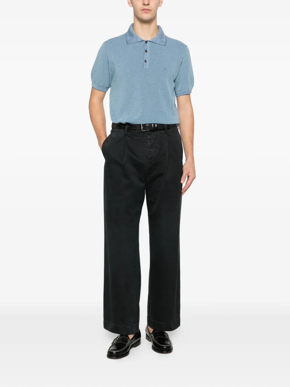 ETRO textured-knit polo shirt - Blauw