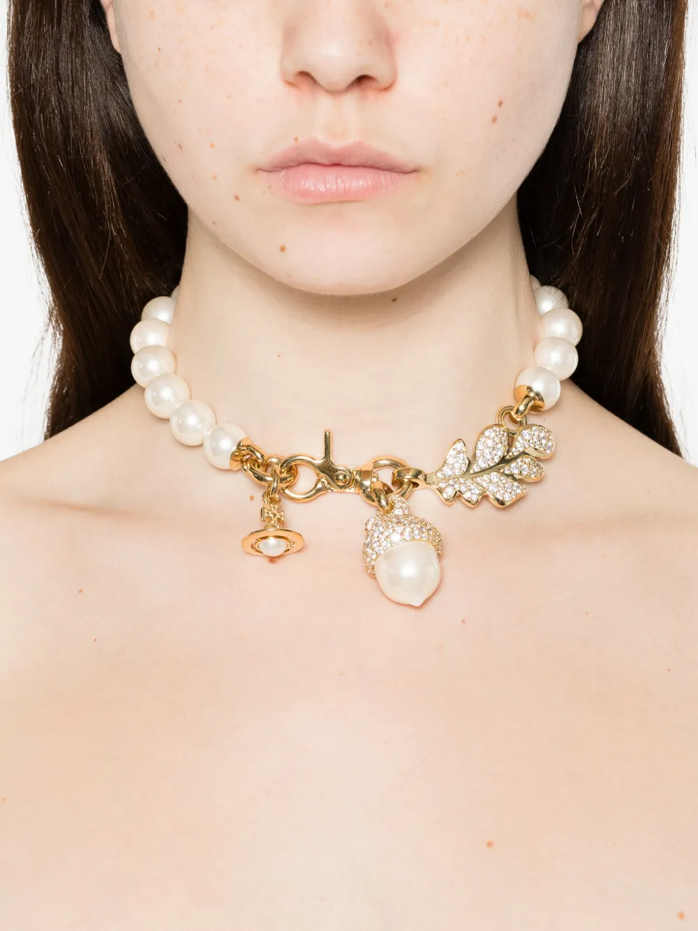 Vivienne Westwood pearl embellished pendant necklace - Wit