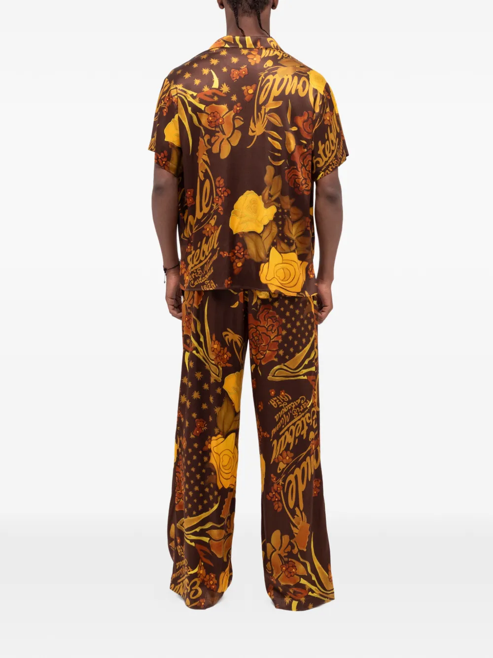 Donde Esteban Veranera broek met trekkoord en bloemen Bruin